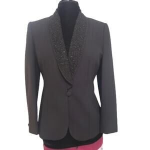 M.T. Morgan Taylor Studio Petite Black Embellished Dressy Lined Blazer 10P